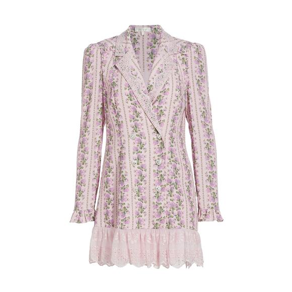 Loveshackfancy 'Moonstone' Pink Viscose Double-Breasted Floral Mini Dress Size M - Picture 1 of 4